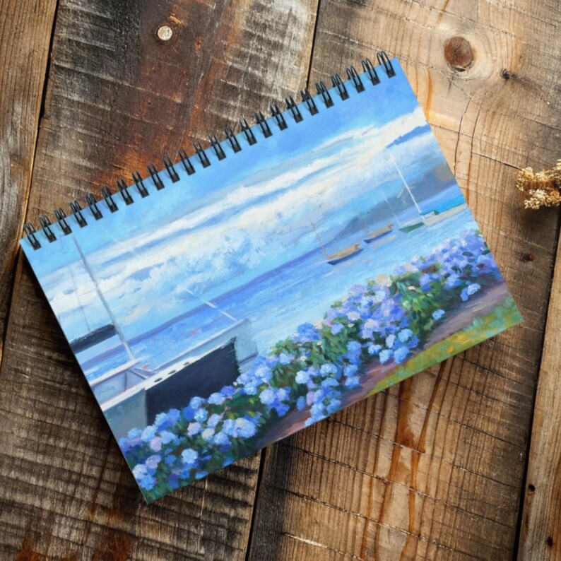 Blue Hydrangea Spiral Notebook Ruled Line Coastal Flower Art Journal ...
