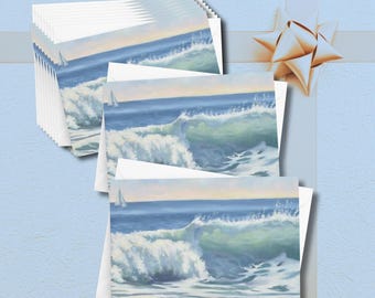 Ocean Wave Stationary Set Coastal Greeting Card Beach Theme Notecard Blank Note Art Print Original Painting Reproduction Seaside Message