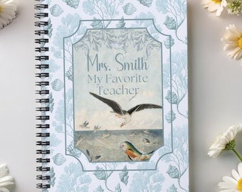 Favorite Teacher Spiral Notebook Coastal Seashell Teacher Journal Gift Seashore Seagull Design Planner Daily Classroom Activity Record Book