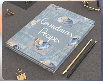 Nautical Personalized Hardcover Journal Family Recipe Cookbook Seashell Designed Notebook Foodie Gift  Mother's Day Journal Gift Note Keeper