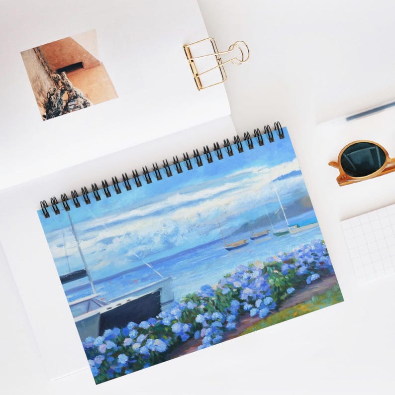 Blue Hydrangea Spiral Notebook Ruled Line Coastal Flower Art Journal ...