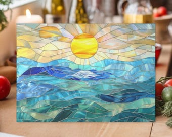Ocean Stained Glass Cutting Board Coastal Kitchen Decor Seaside Sunset Glass Board Culinary Gift Beach House Accessory Summer Vibe Gift