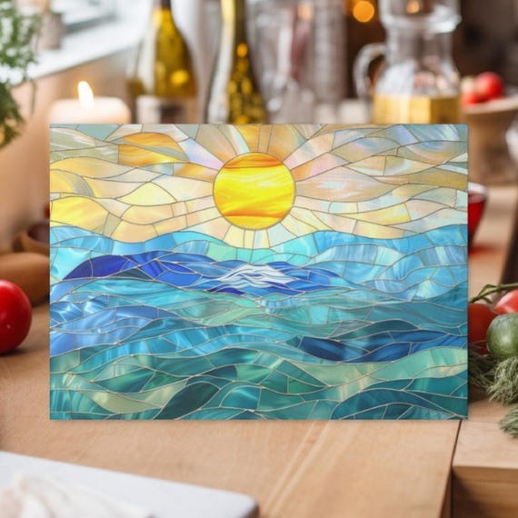Ocean Stained Glass Cutting Board Coastal Kitchen Decor Seaside Sunset Glass Board Culinary Gift Beach House Accessory Summer Vibe Gift