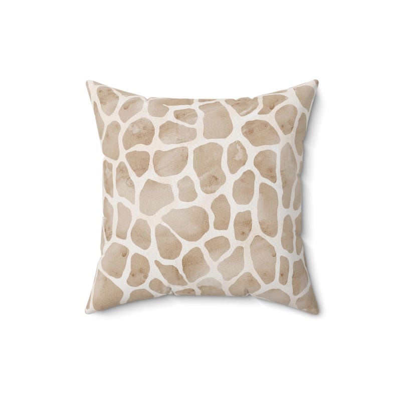 Cuscino quadrato in poliestere filato con stampa giraffa, motivo acquerello con fauna selvatica, decorazione con design safari, unico nel suo genere. 16" × 16"
