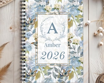 Monogramed Floral 2026 Spiral Notebook Personalized Name Note Taker Hydrangea Pattern Goal Setting Journal Yearly Mission Plan Writers Gift