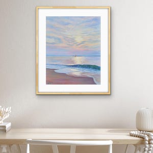 Strand Sonnenaufgang Poster Druck Gelassene Meereswelle Kunstdruck Weich Pastell Nautische Wandkunst Entspannende Küsten Kunstwerk Ozean Sonnenaufgang Wohnkultur
