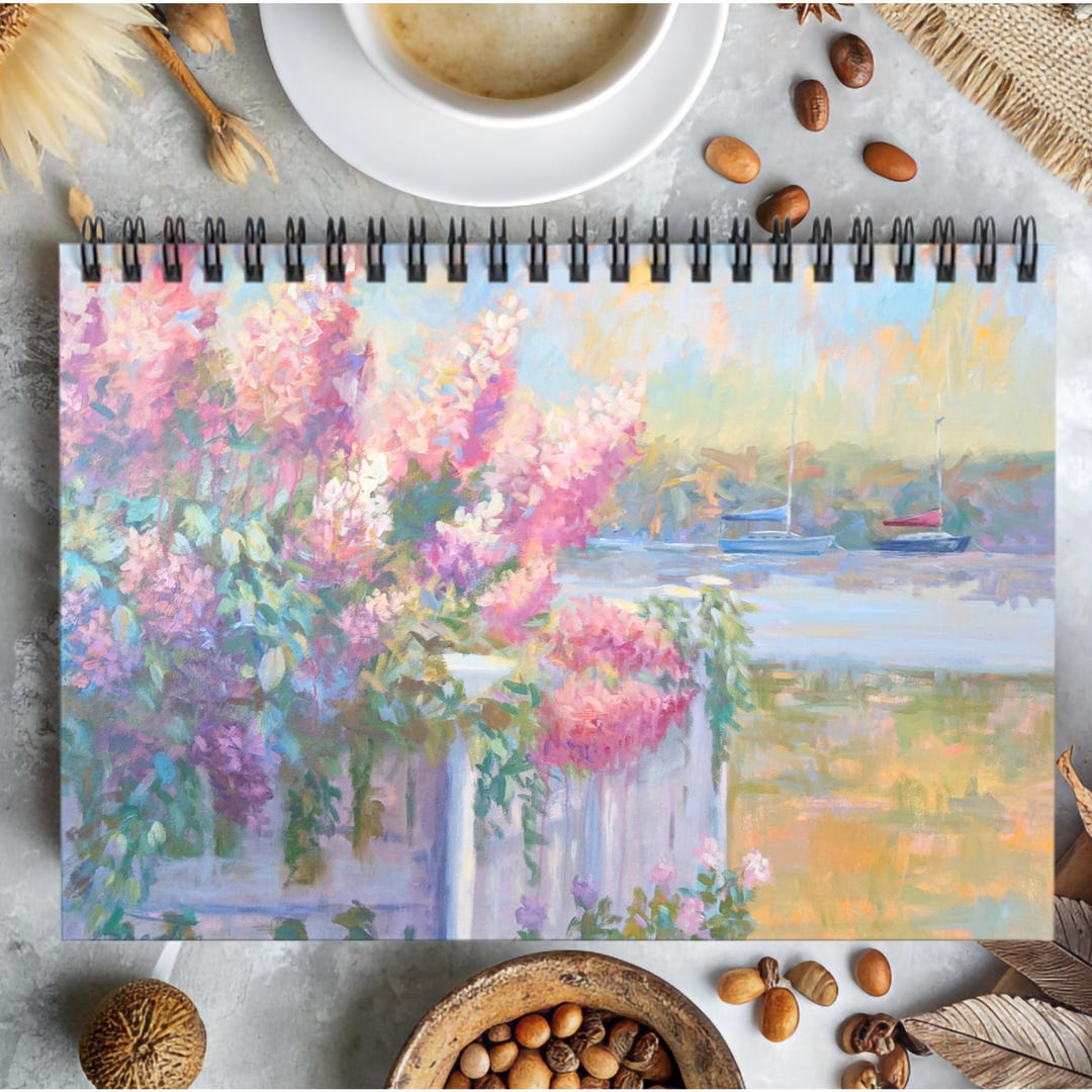 Pink Hydrangea Spiral Notebook Ruled Line Journal Coastal Harbor Art ...