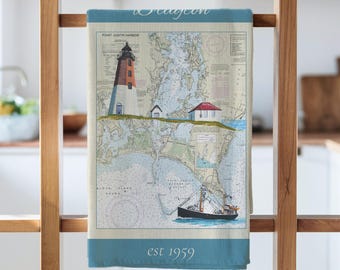 Point Judith Rhode Island Nautical Map Tea Towel Coastal Lighthouse Boat Chart Kitchen Cloth Maritime Sailing Cotton Seaside Accessory Gift