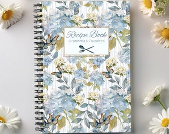 Botanical Recipe Spiral Notebook Hydrangea Personalized Cookbook Flower Lover   Food Journal Grandma Meal Planner Mom Cuisine Note Taker