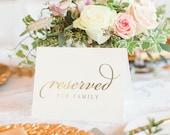 REAL GOLD Foil Reserved Signs for Wedding, 4x6 Reserved Table Cards, Seating Cards, For Framing, Chairs, Church Pews, Tables, 10 Pack