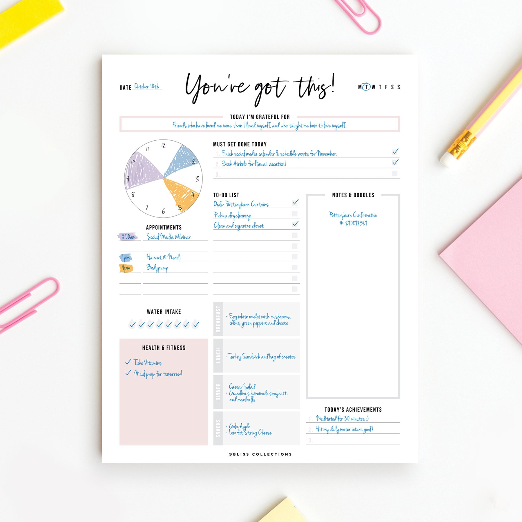 PRINTED Daily Planner Tear Off Pad 50 Undated Sheets Desk Etsy