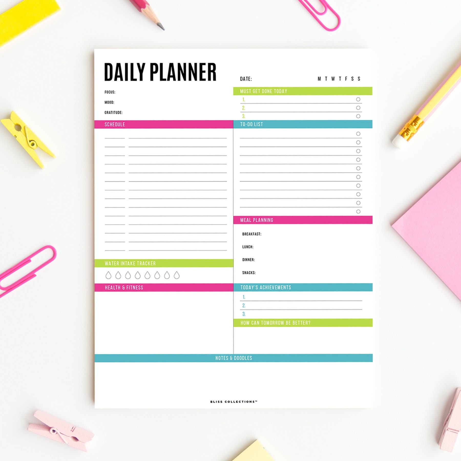 PRINTED Daily Planner Tear off Pad 50 Undated Sheets Desk Etsy