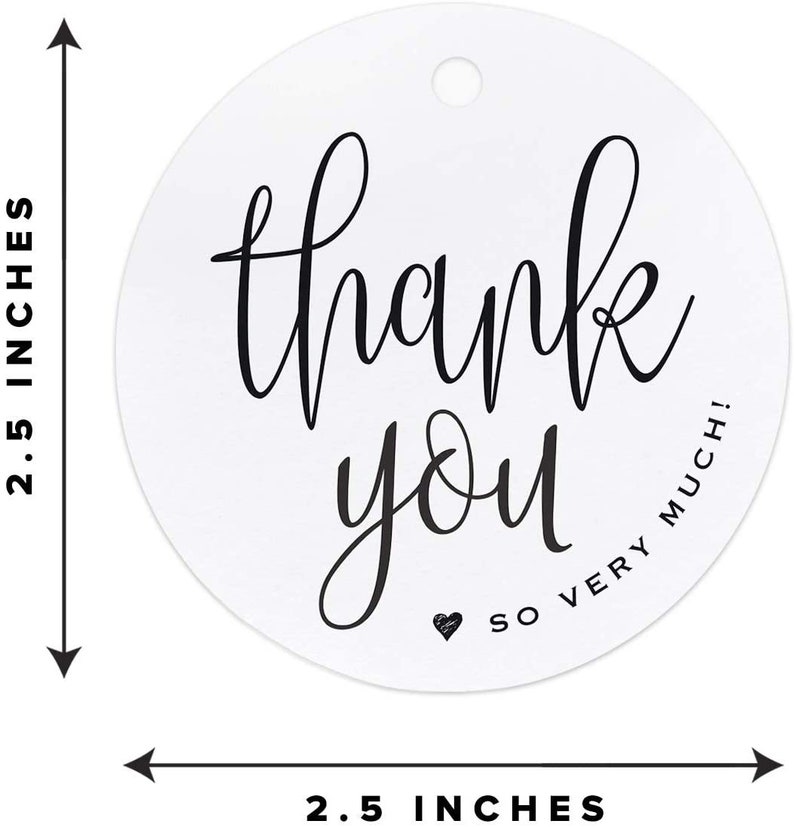Thank You Tags White Round Gift Tags With Black Calligraphy Etsy