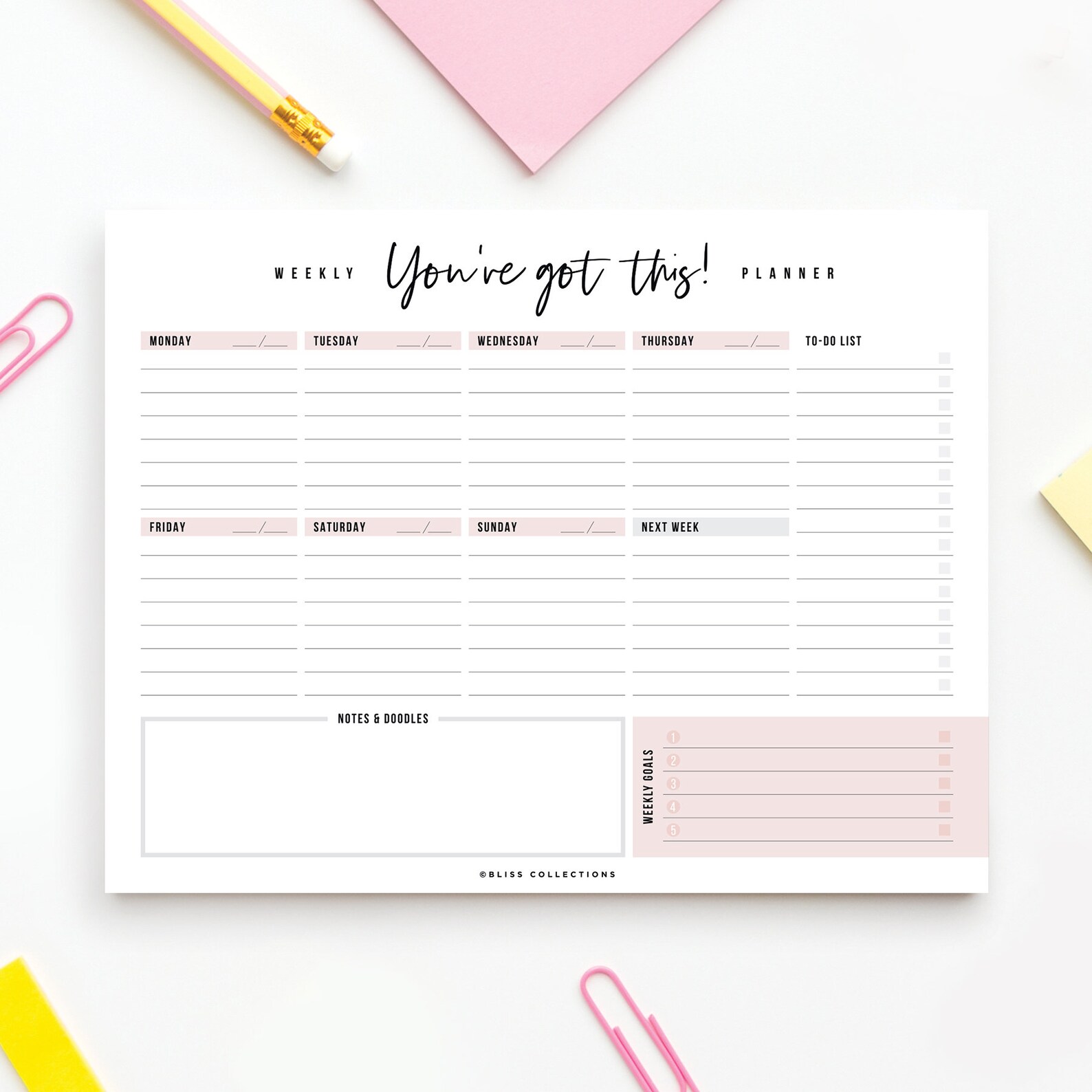 Weekly Planner Tear off Pad 50 Undated Sheets Desk Notepad Etsy