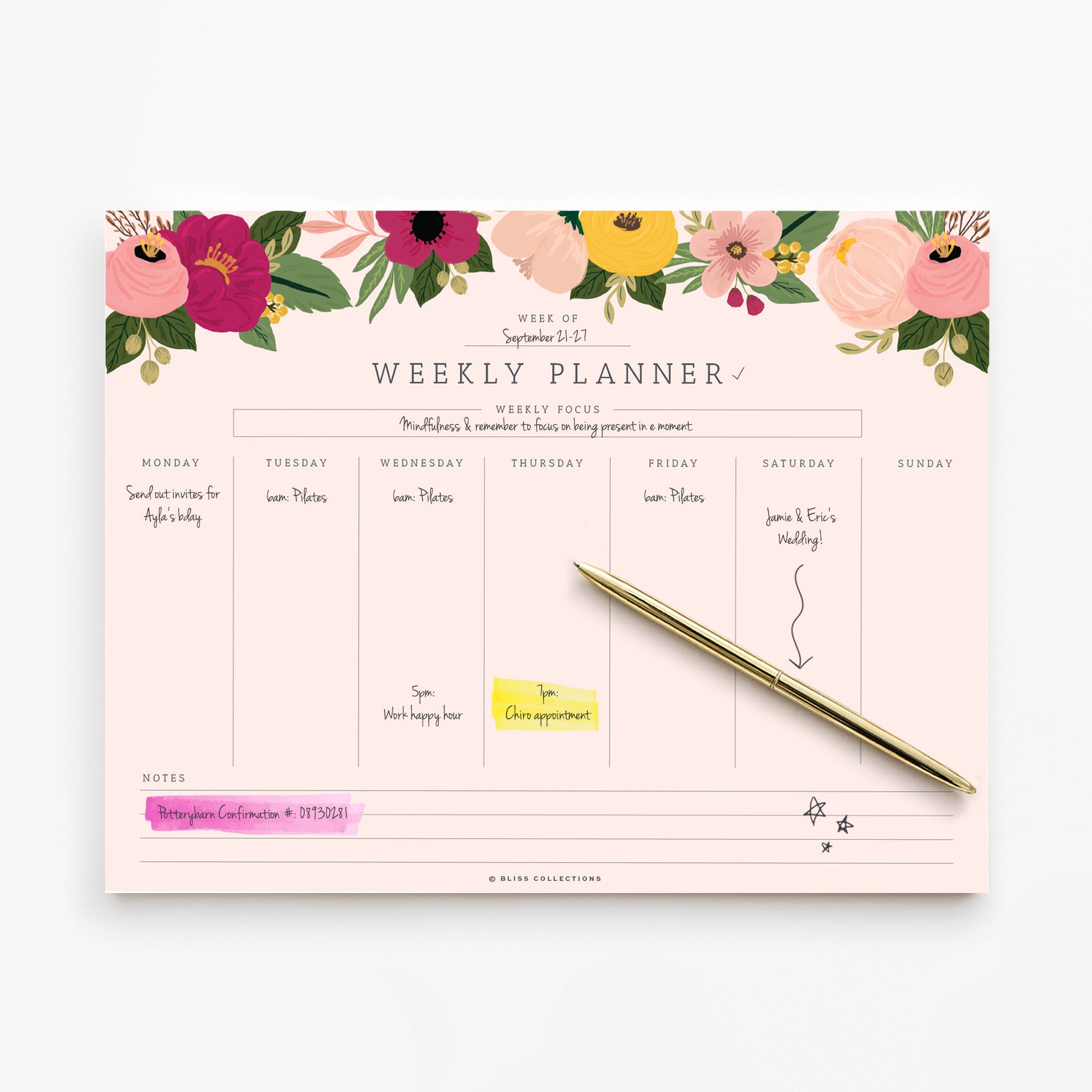 PRINTED Weekly Planner Tear Off Pad 50 Undated Sheets Desk | Etsy