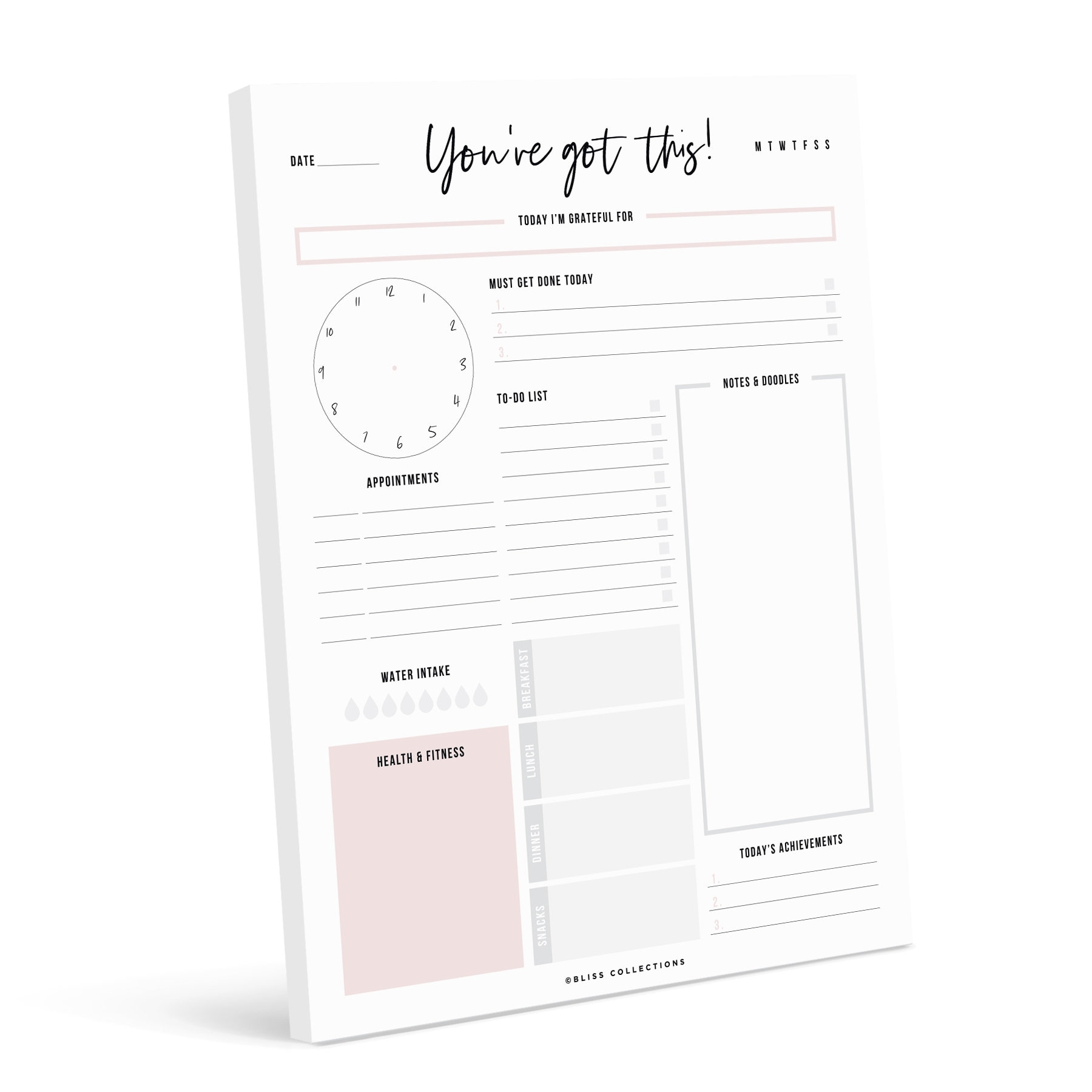 PRINTED Daily Planner Tear Off Pad 50 Undated Sheets Desk Etsy