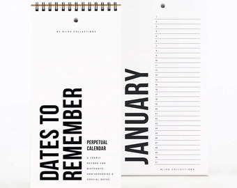 Black Perpetual Calendar, Important Dates to Remember, 5x10 Monthly and Daily Wall Hanging Journal for Special Days