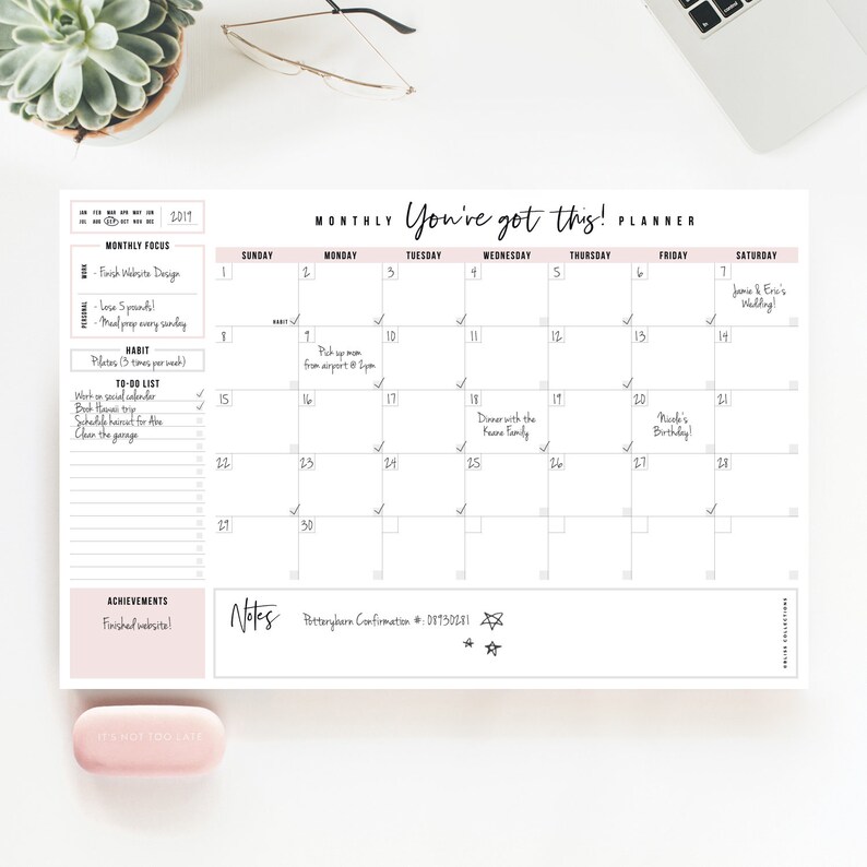 Monthly Planner Tearoff Pad 18 Undated Sheets Desk Notepad Etsy