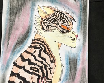 Traditonal Cat Art / Warrior cat / Old Tigerclaw drawing