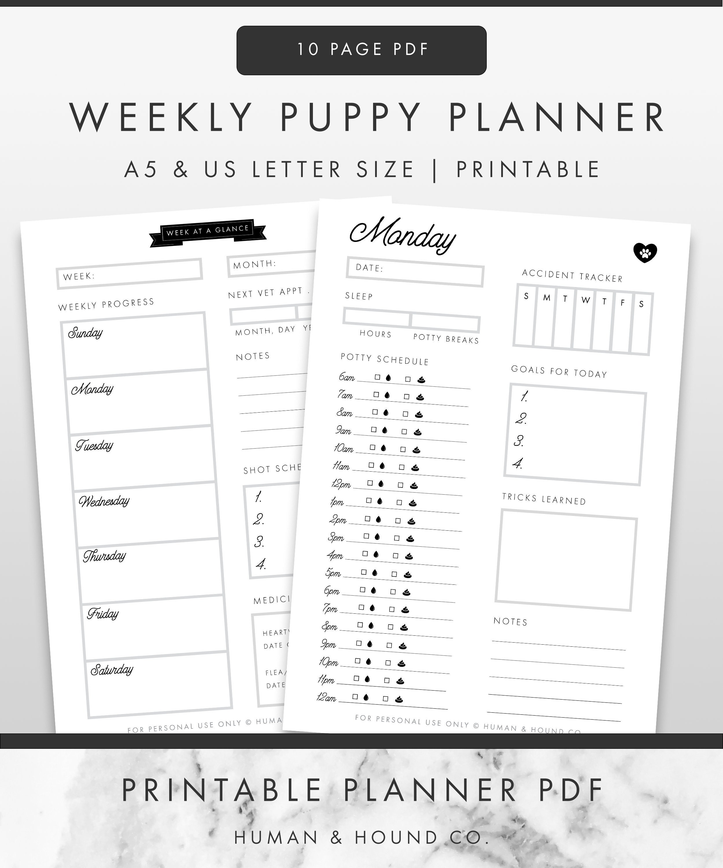 2021 Weekly Puppy Planner, Weekly and Daily Schedule, Dog Mom Planner
