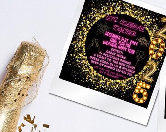 Invito digitale per Capodanno 2025: design elegante e glamour DOWNLOAD DIGITALE