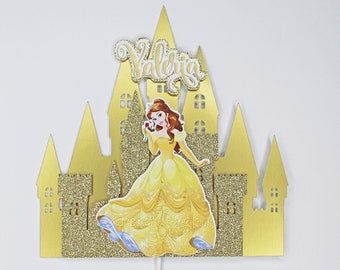 Belle princess cake topper, Personalized party decor, Princess birthday, Castle, Beauty and the Beast, Disney princess birthday