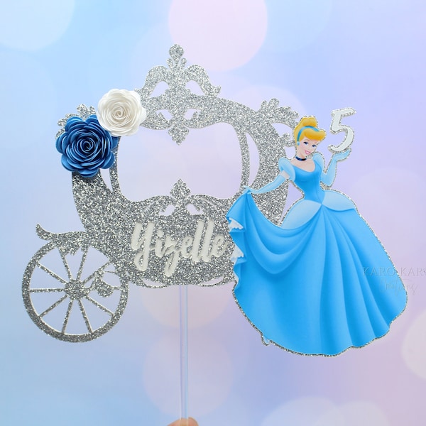 Cinderella cake topper, Personalized party decor, Princess birthday, Carriage