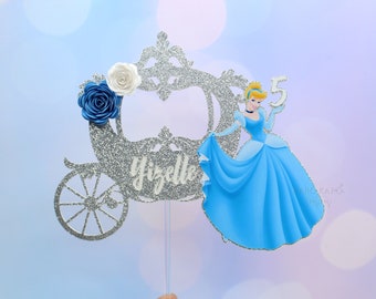 Cinderella cake topper, Personalized party decor, Princess birthday, Carriage