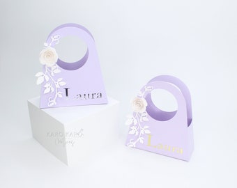 Purse, Fashion Personalized Party favor box, Name, Custom party decoration, Flower, Birthday decoration