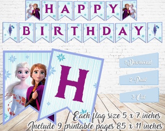 Happy Birthday Banner-Printable Frozen 2 Party Banner-Digital DOWNLOAD-Frozen