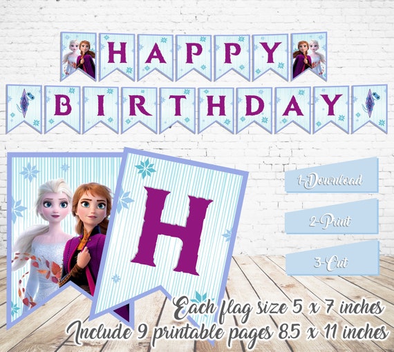 happy birthday banner printable frozen 2 party banner digital etsy