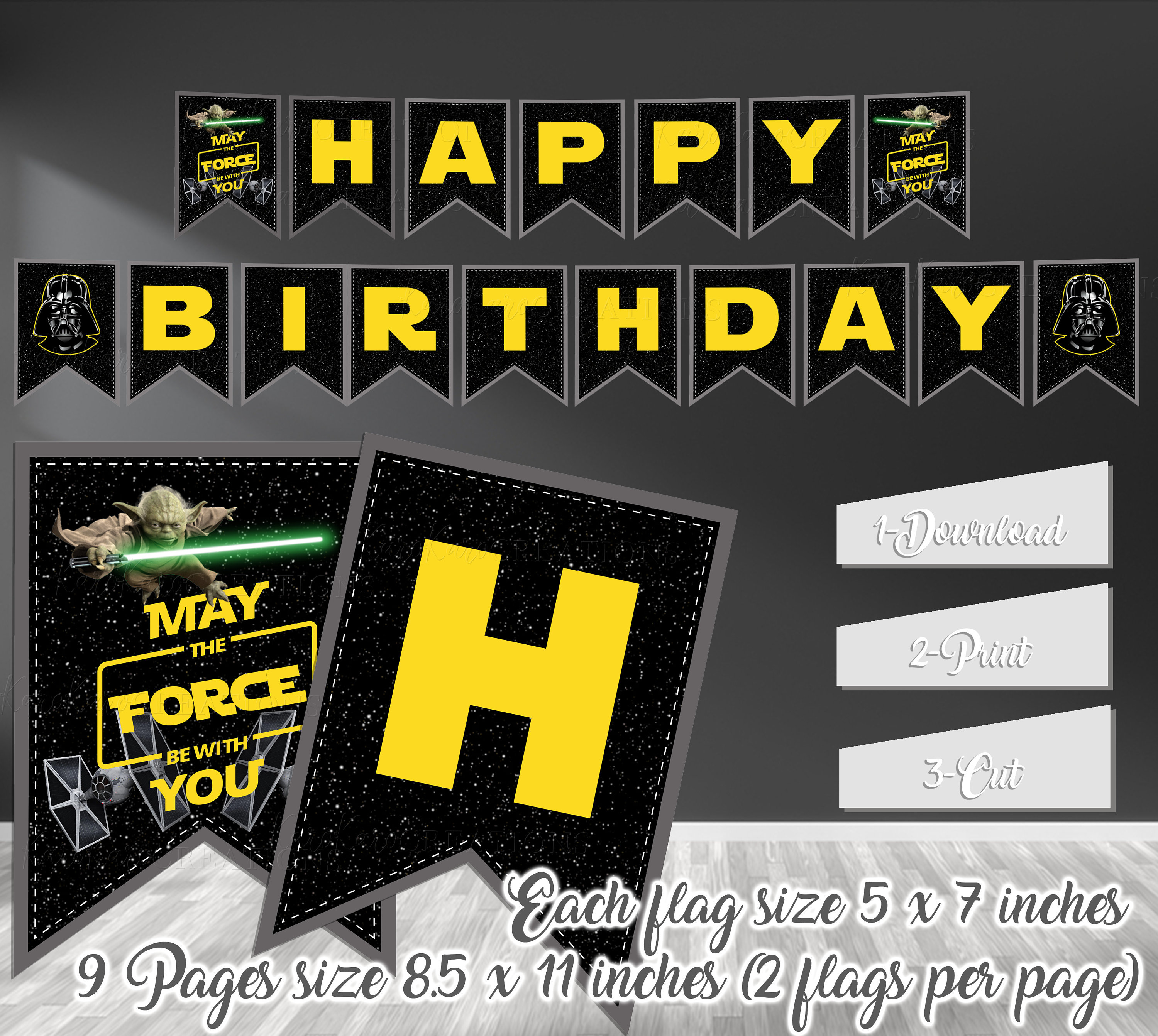 PRINTABLE Happy Birthday Banner-Star Wars Party Banner-Digital | Etsy