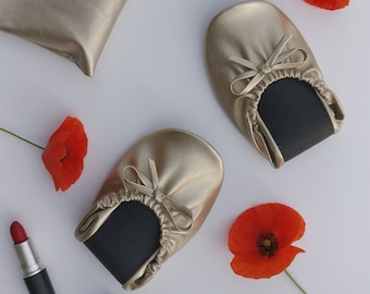 Foldable Flats for Weddings, Bride Flat Shoes with Pouch, Wedding Guest Favors, Rollable Ballerinas for Guests, Bulk Orders Available