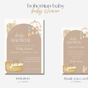 Boho Baby Shower Invitation Boho Beige Baby Shower Carte de remerciement Boho Minimalist Gender Neutral Editable Canva Template Télécharger