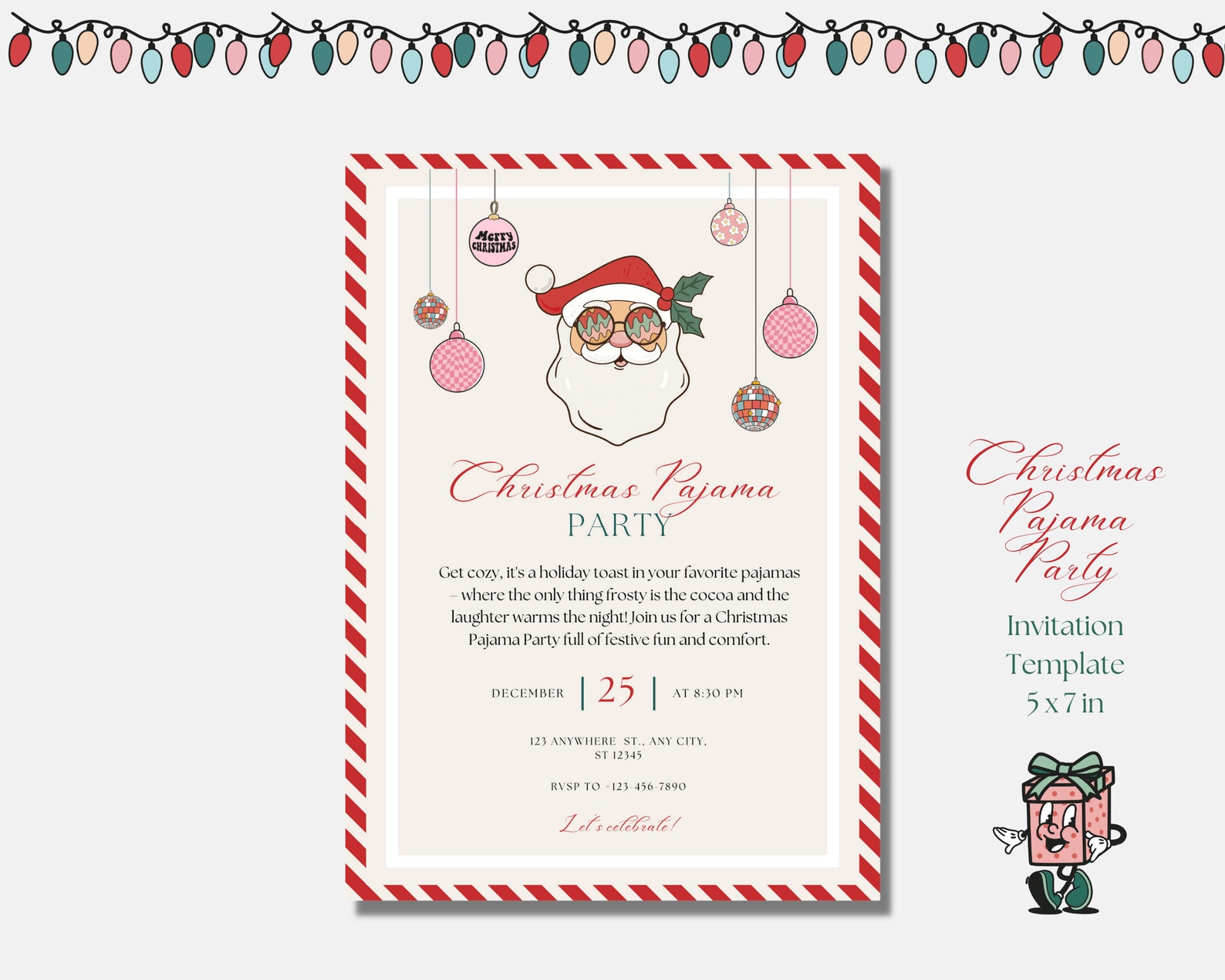 Christmas Pajama Party Invitation Template, Retro Christmas Party ...
