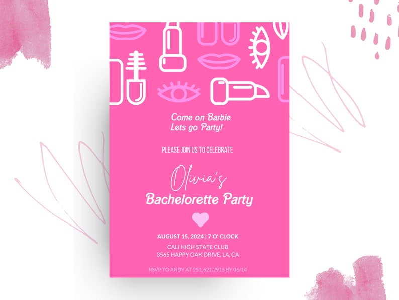 Barbie Bachelorette Party Invitation Pink Bridal Shower Etsy