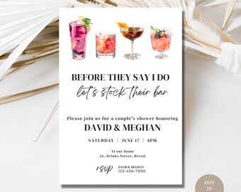 Let&#39;s Stock Their Bar Couples Shower Invitation Template, Stock the Bar Invitation, Canva Template, Couples Shower Mobile Invitation
