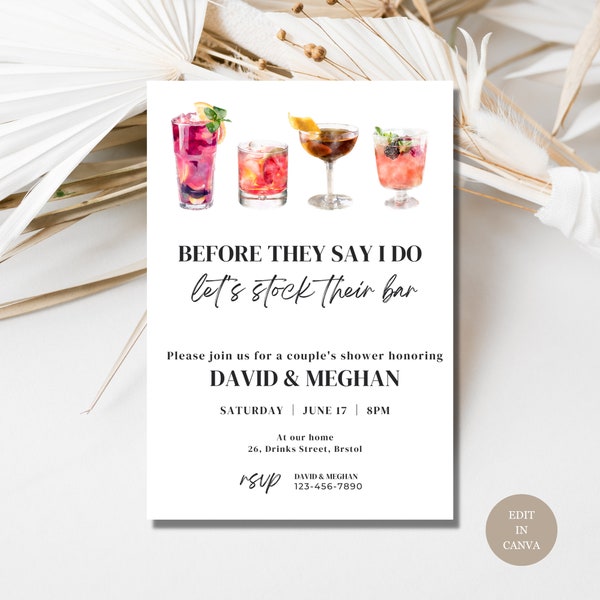 Let's Stock Their Bar Couples Shower Invitation Template, Stock the Bar Invitation, Canva Template, Couples Shower Mobile Invitation