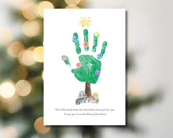 Christmas Tree Handprint Art, Printable Craft, DIY Holiday Gift, Handprint Keepsake, Toddler Christmas Preschool Craft, Grandparents Gift