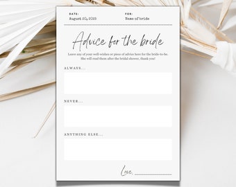 Advice for the Bride Card: Bridal Shower Game (Instant Download)