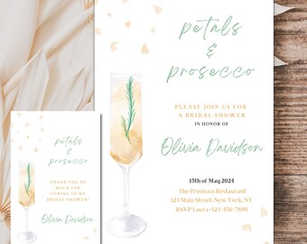 Petals and Prosecco Bridal Shower Minimalist Invitation Bridal Shower Neutral Colors Bridal Shower Floral Thank You Card Instant Download