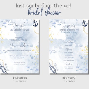 Nautical Bachelorette Invitation and Itinerary Template, Last Sail Before the Veil, Hen Party, Boat Bachelorette Party,  Yacht Bachelorette