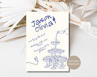 Hand-Drawn Save the Date Template: French Champagne Tower (Digital File)