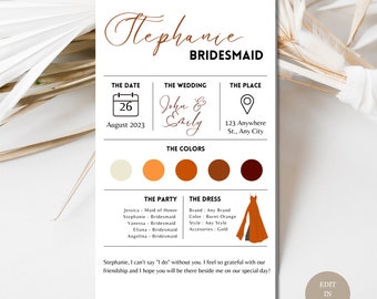 Bridesmaid Information Card Template: Minimalist Bridal Party Details (Canva Editable)