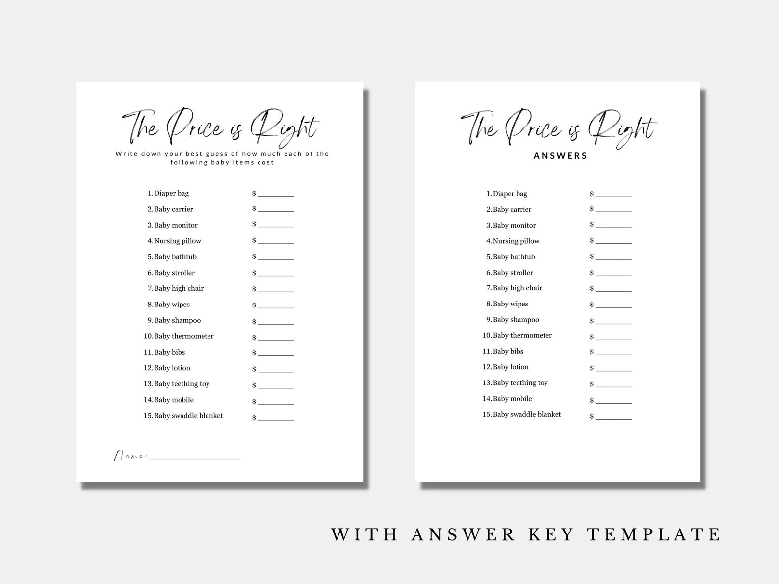 The Price is Right Baby Shower Game, Minimalist Baby Shower Game ...