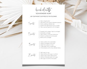 Bachelorette Scavenger Hunt Game: Minimalist Printable Template (Canva)