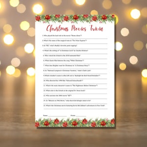 Christmas Movies Trivia Template, Christmas Trivia, Holiday Game, Christmas Film Trivia Game, Christmas Game for Family, Holiday Trivia Game