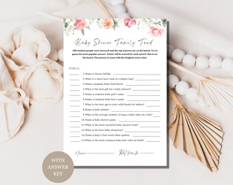 Pink Peonies Baby Shower Family Feud Game (Editable Template)