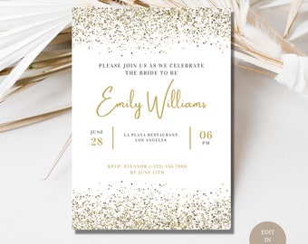 Gold Glitter Bachelorette Party Invitation: Editable Canva Template (Digital Download)