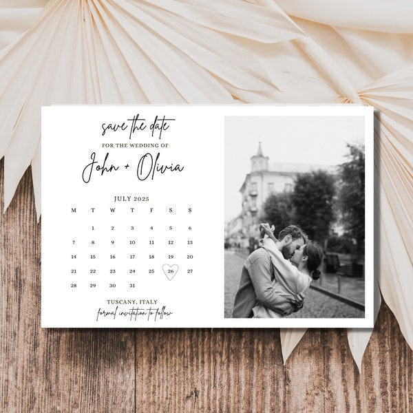 Save The Date Calendar with Photo Template Minimalist Save the Date Boho Save The Date Digital Download Modern Save The Date Canva Template